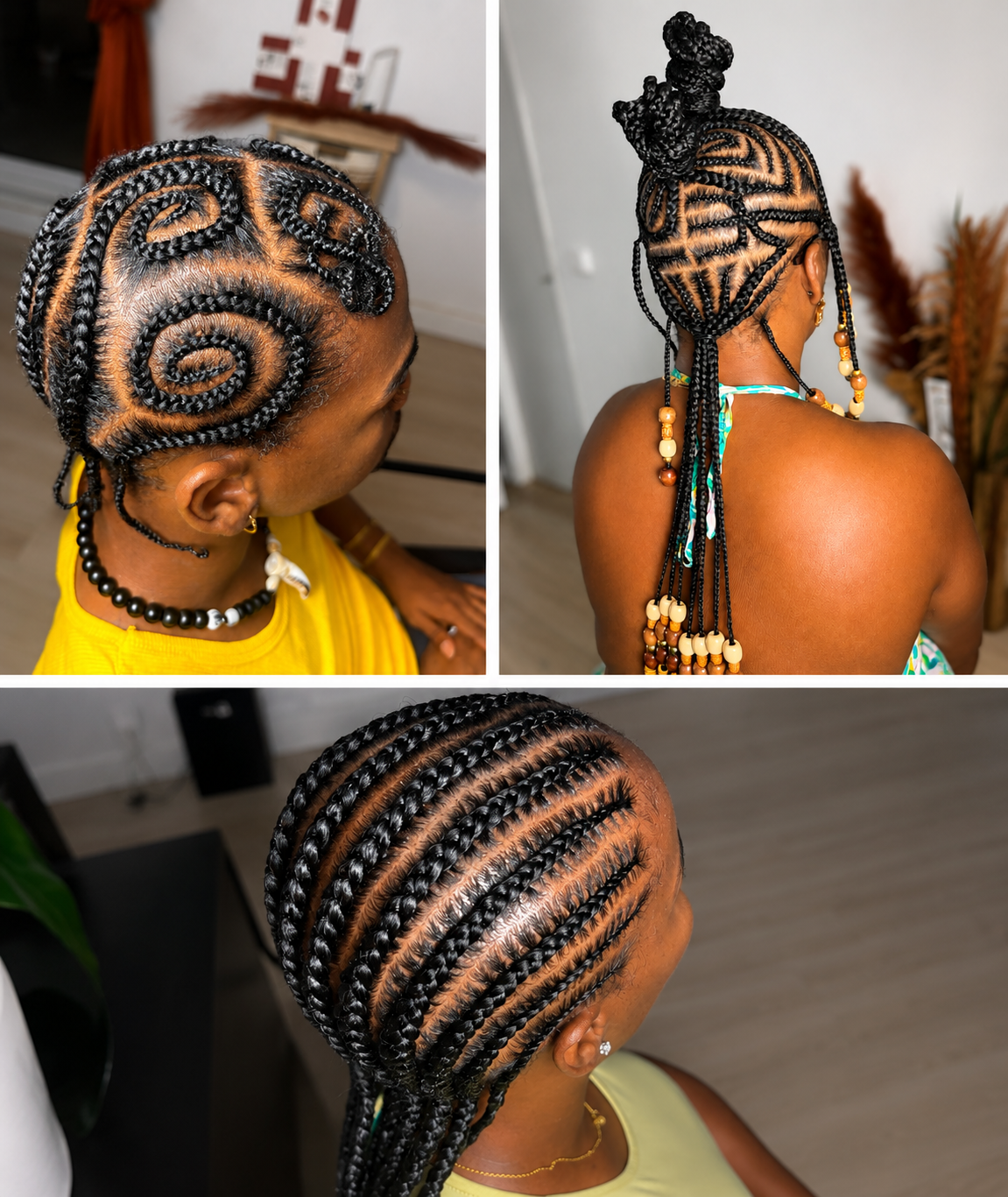 Cornrows créatifs et tresses avec perles pour enfant